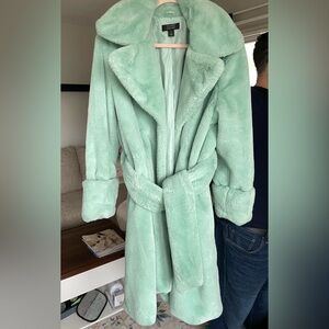 Halogen x Atlantic-Pacific Faux Fur Belted Coat in Green Flora Size XL